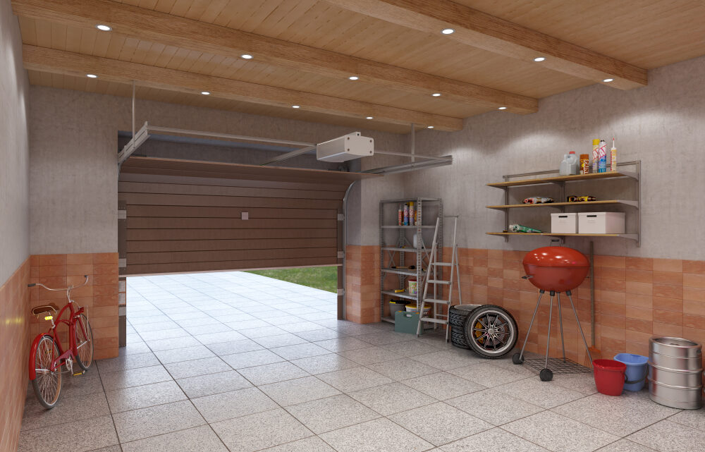 Garage,Interior,With,Open,Door,,3d,Illustration